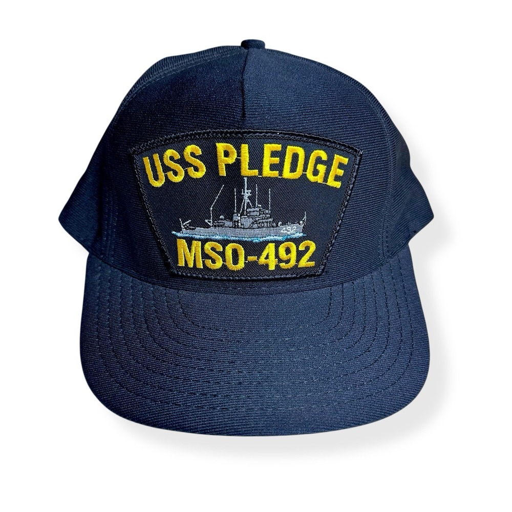 VTG‎ USS Pledge MSO-492 Battleship Military Snapback Trucker Hat Navy Cap USA